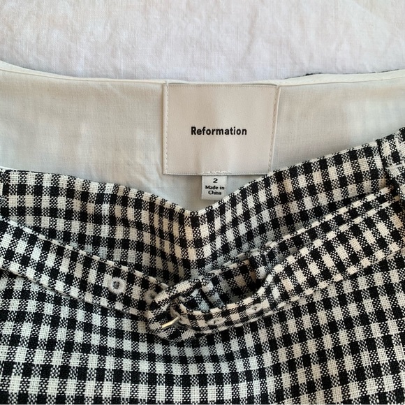 Reformation Rory Linen Belt Buckle A Line Mini Skirt Remy Check Gingham Plaid - Picture 7 of 10